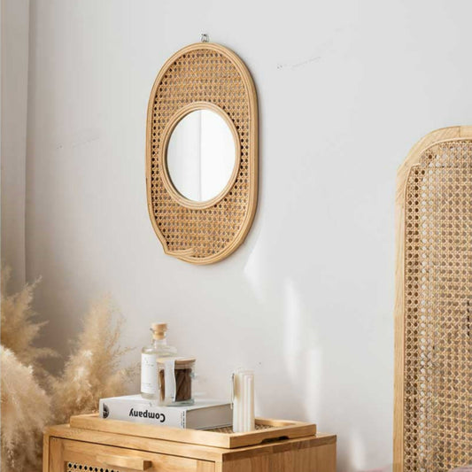miroir ovale en rotin