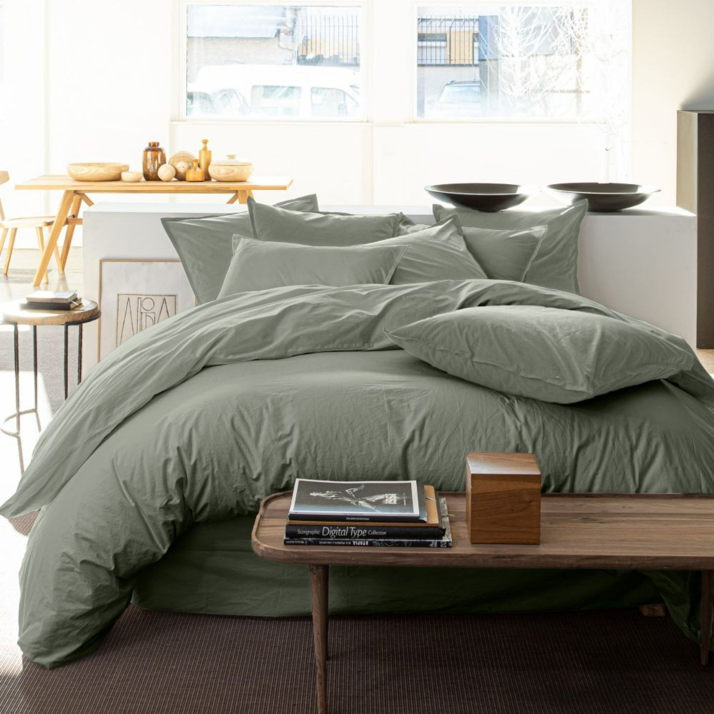 housse de couette lin lavé vert