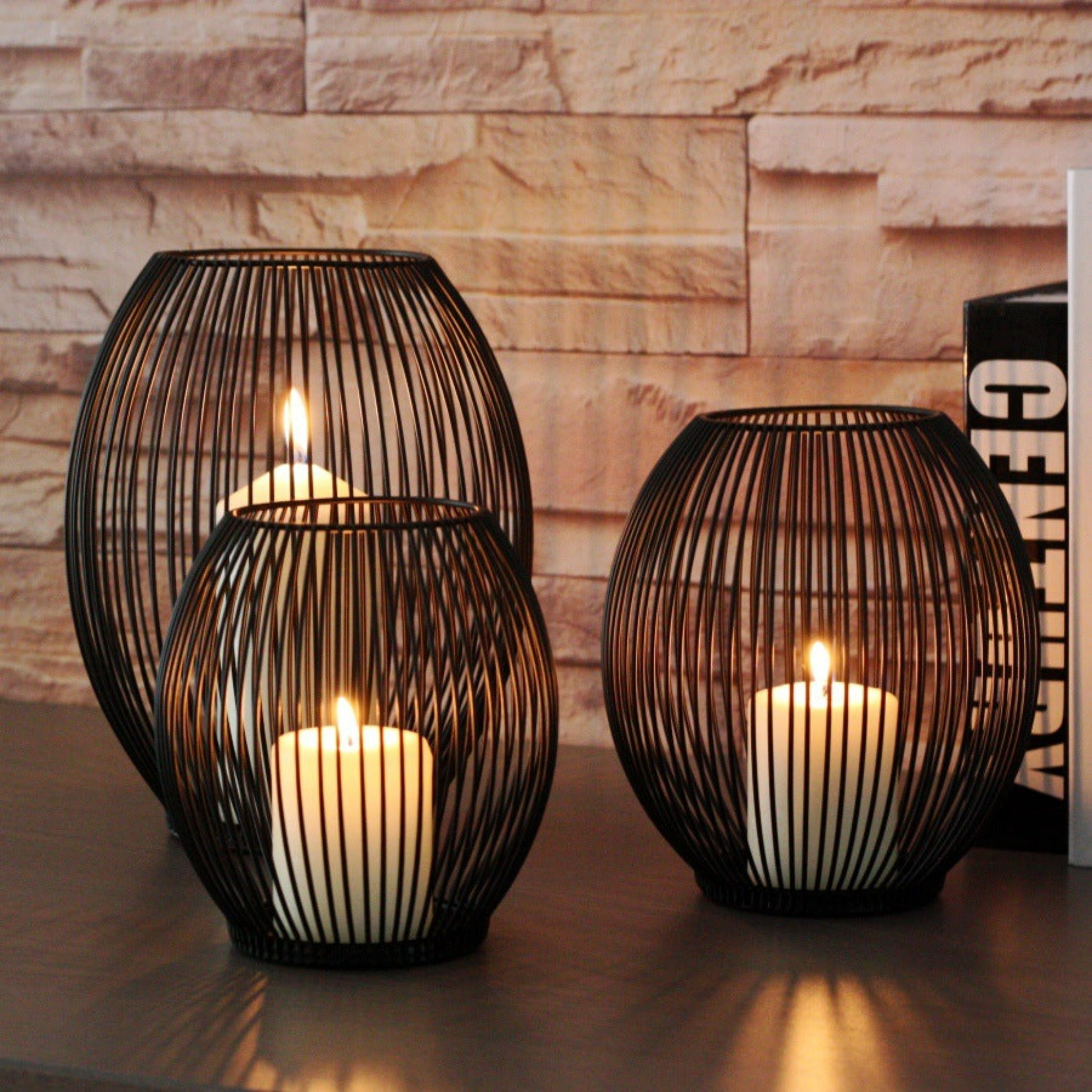 bougeoir metal noir Cage