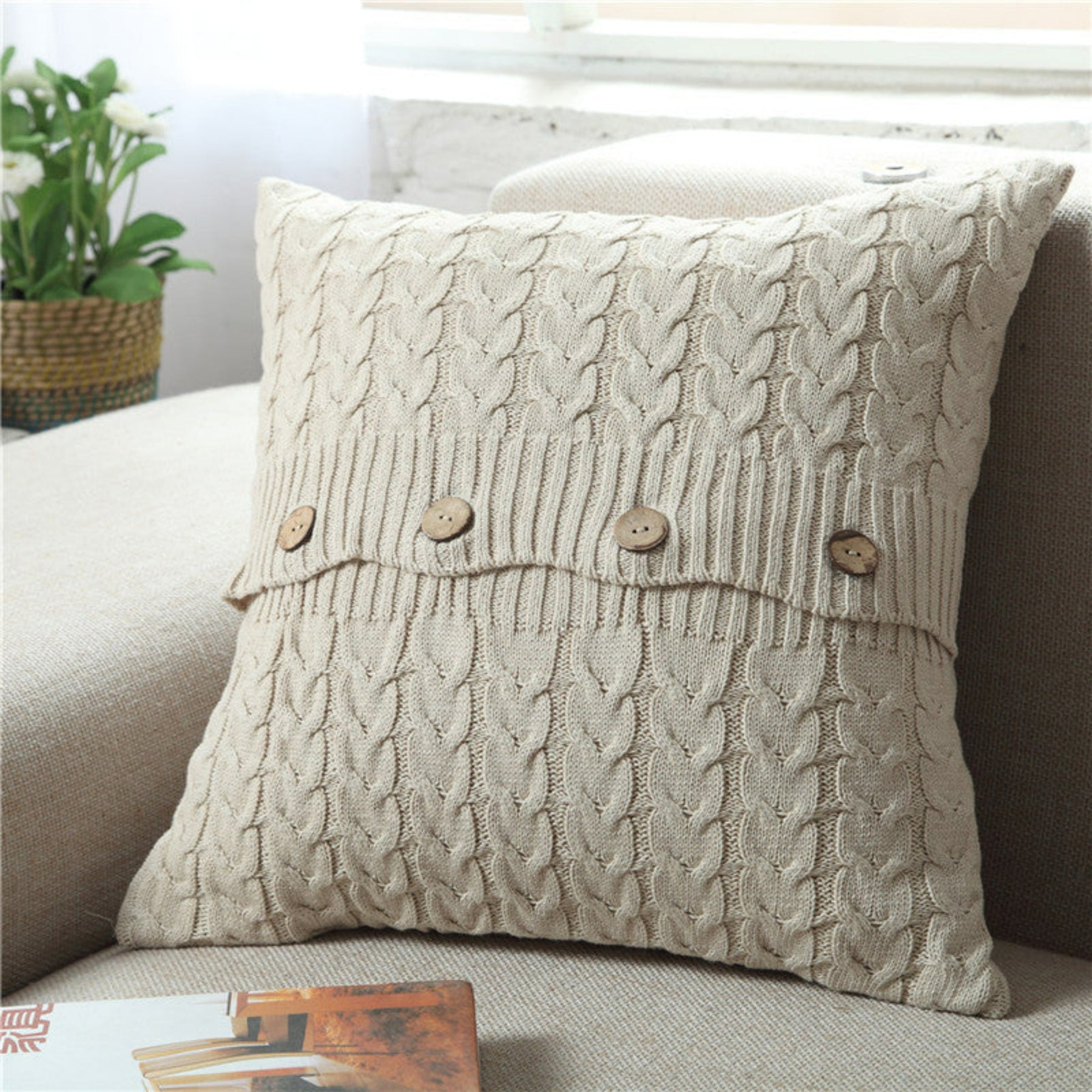 coussin laine beige