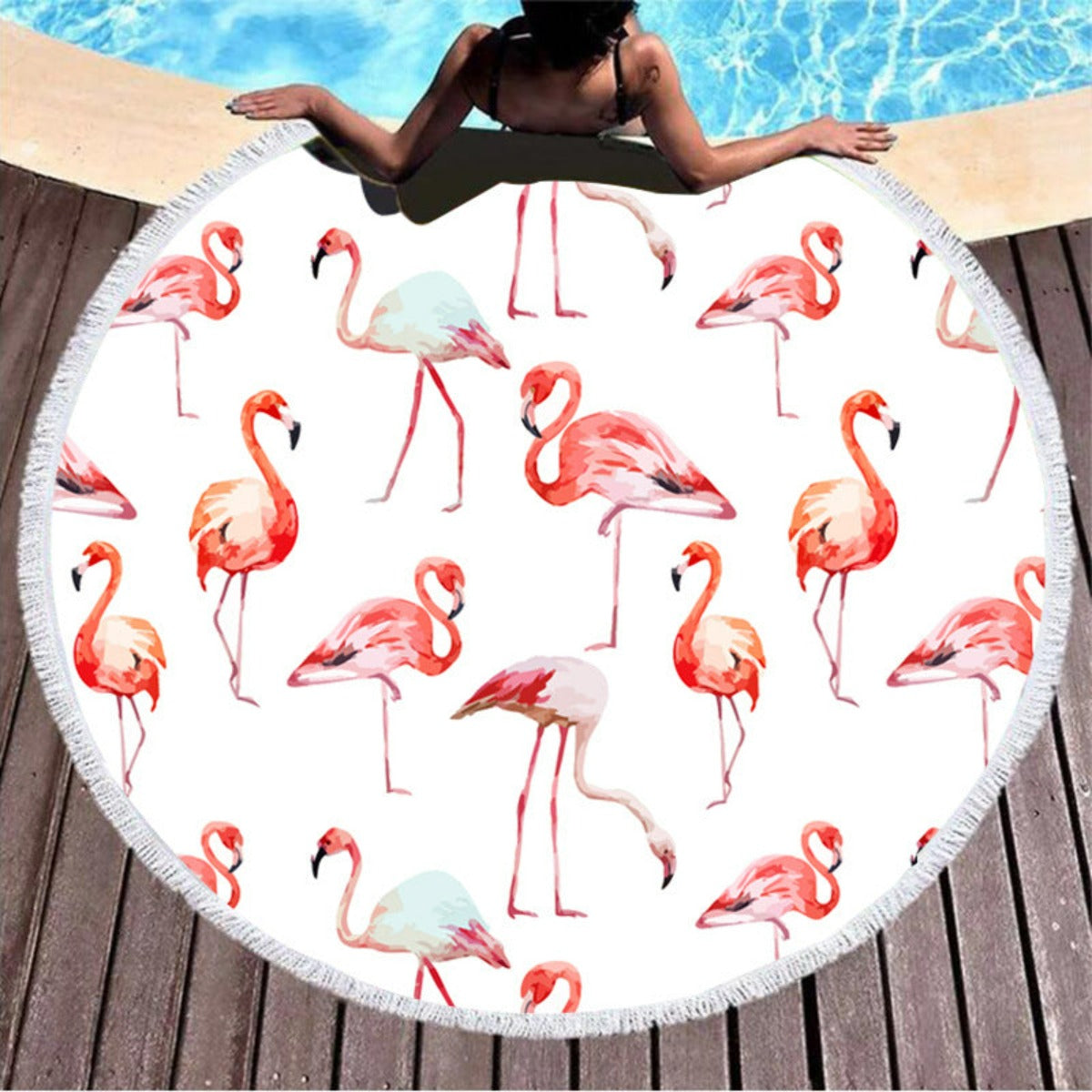 serviette ronde flamant rose