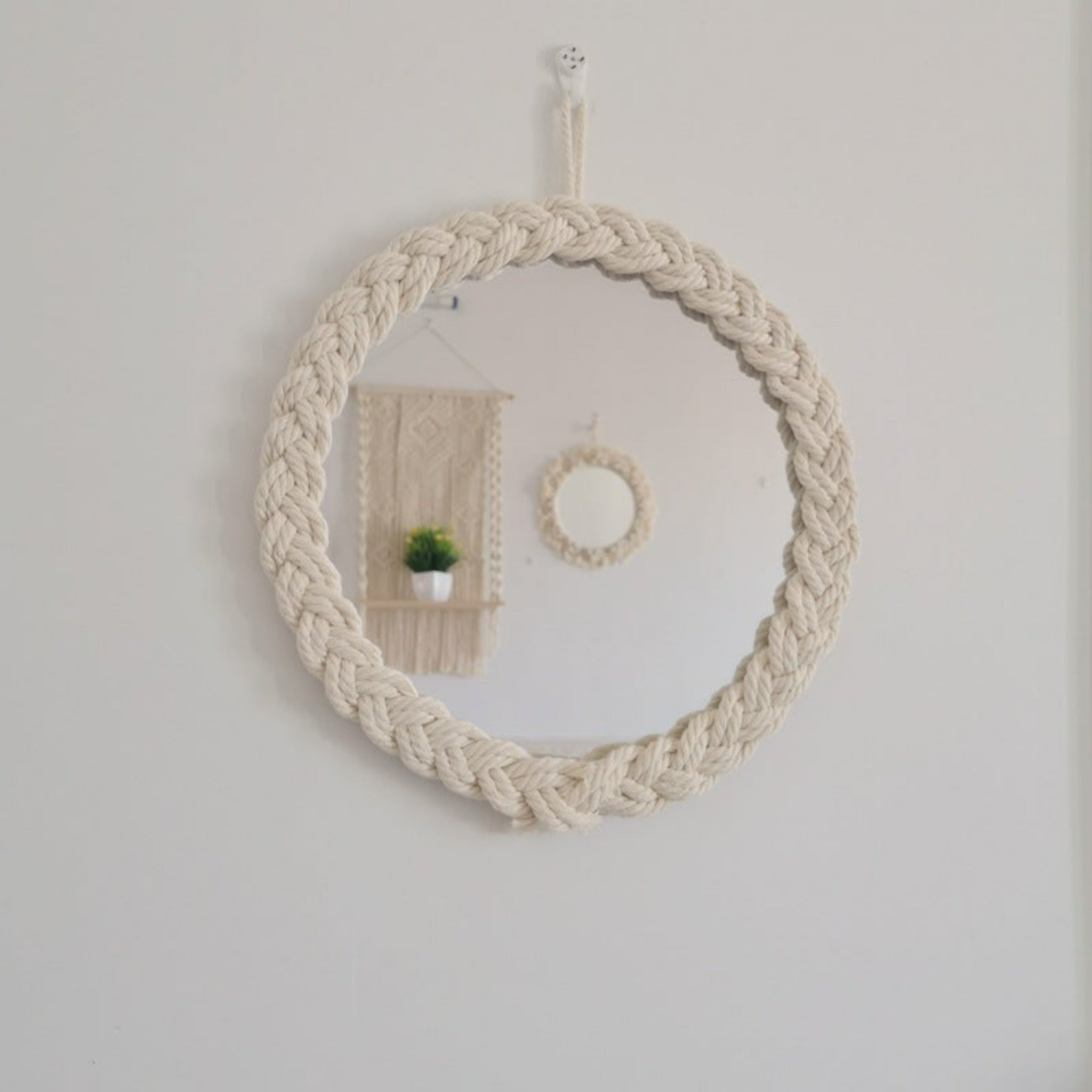 miroir en corde tressée blanc