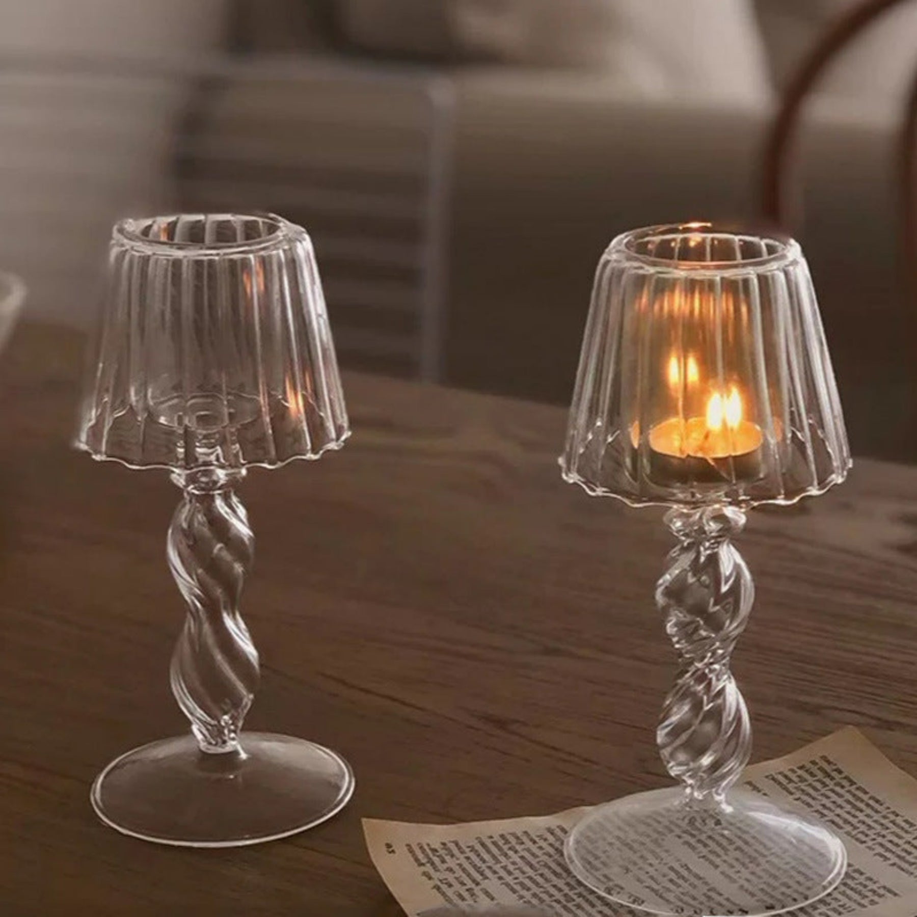 bougeoir en verre transparent Romantic