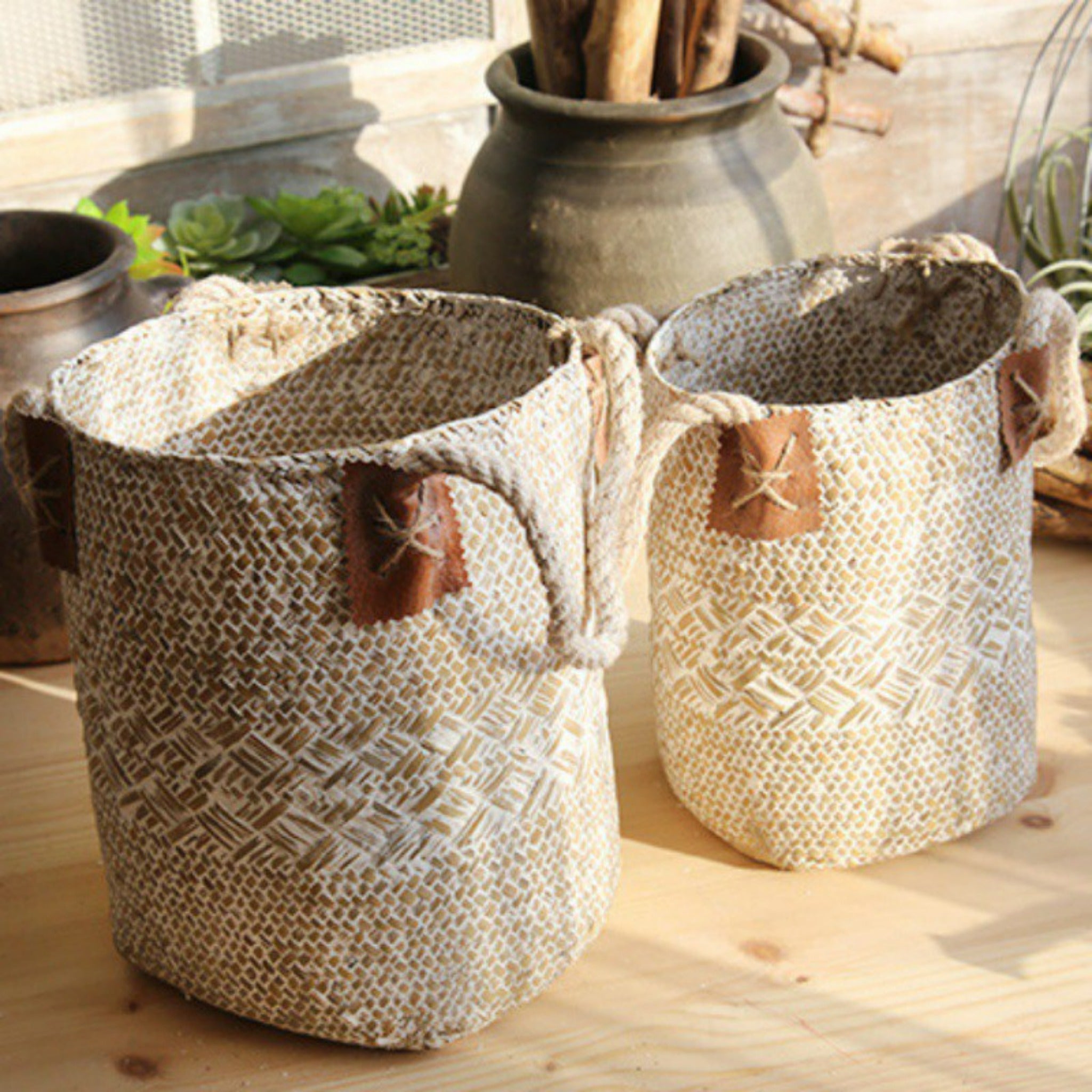 panier en jonc de mer blanc