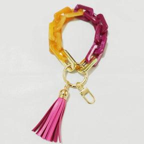 porte clés à maillons orange et fuschia