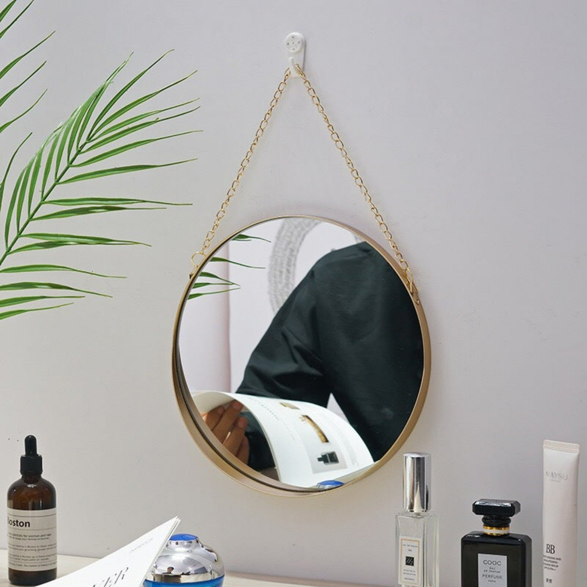miroir rond en métal doré