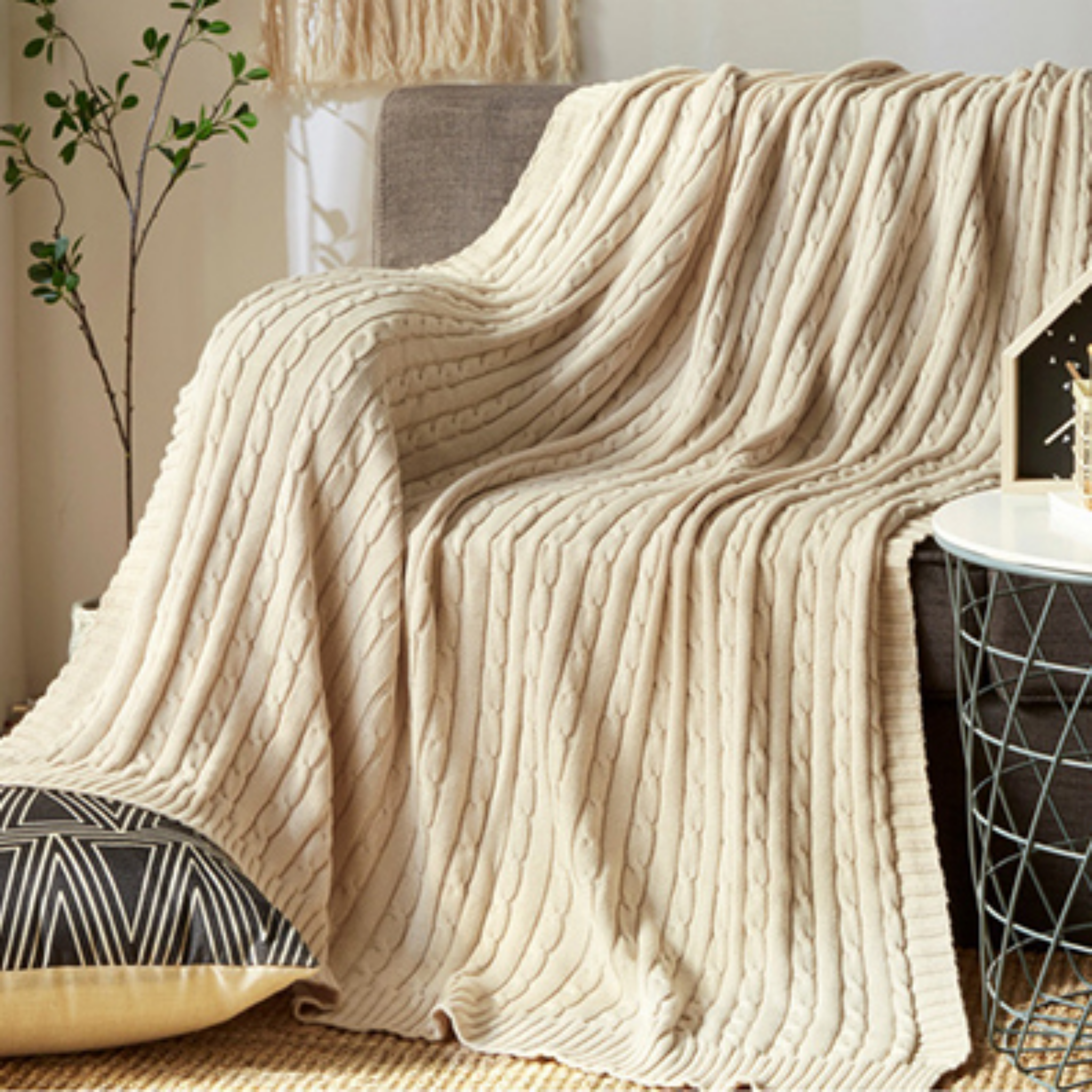 couverture torsade beige