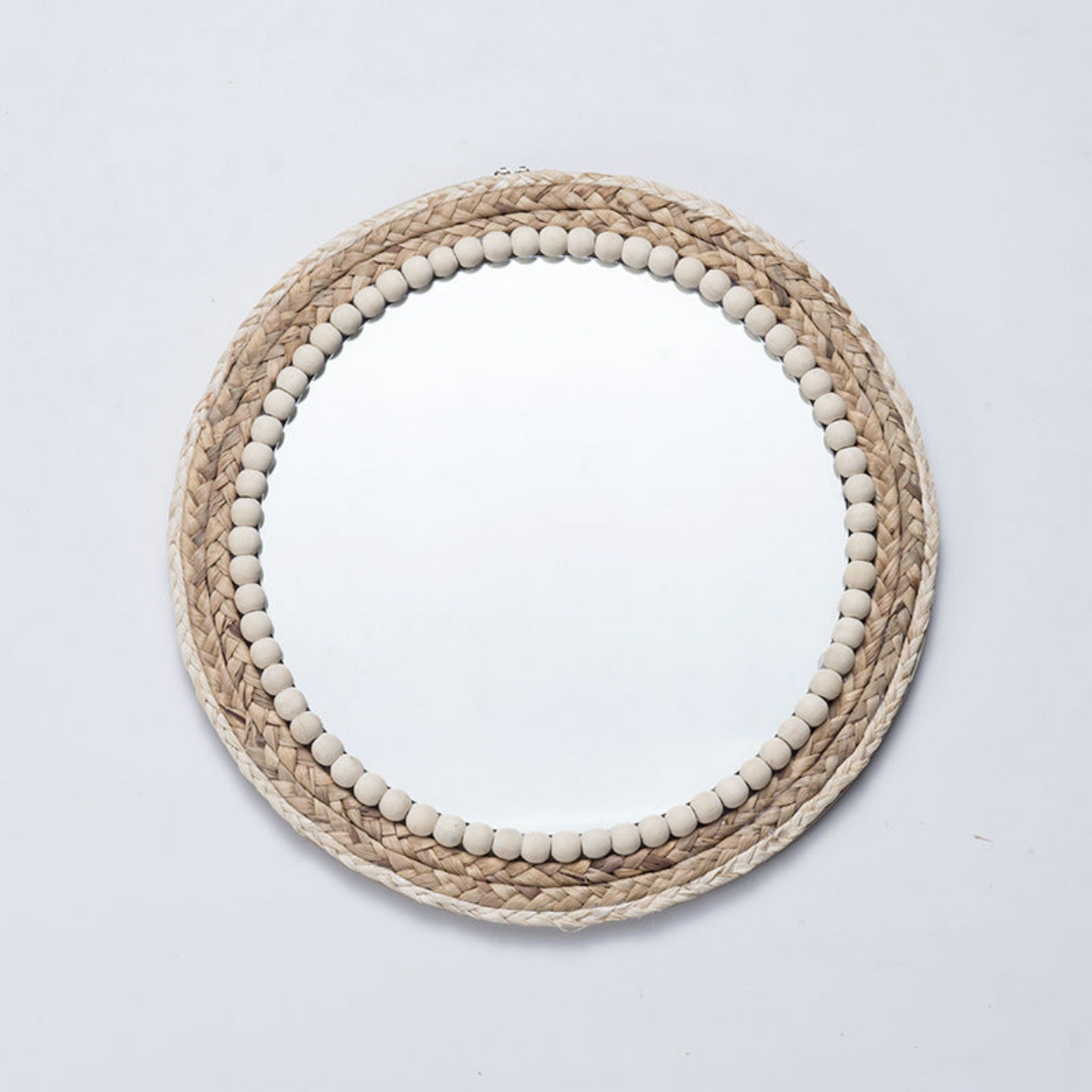 miroir rond raphia et perle