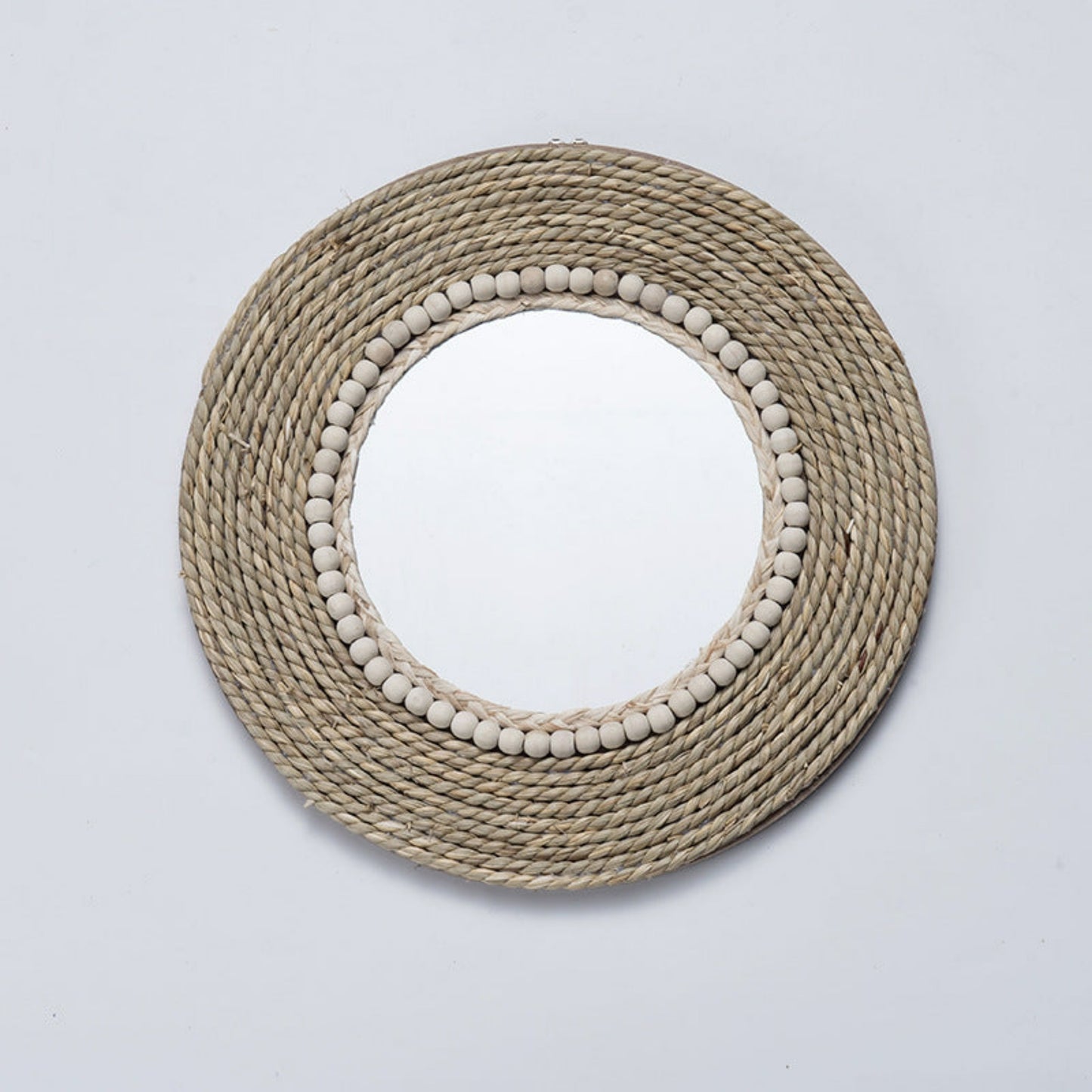miroir rond corde et perle