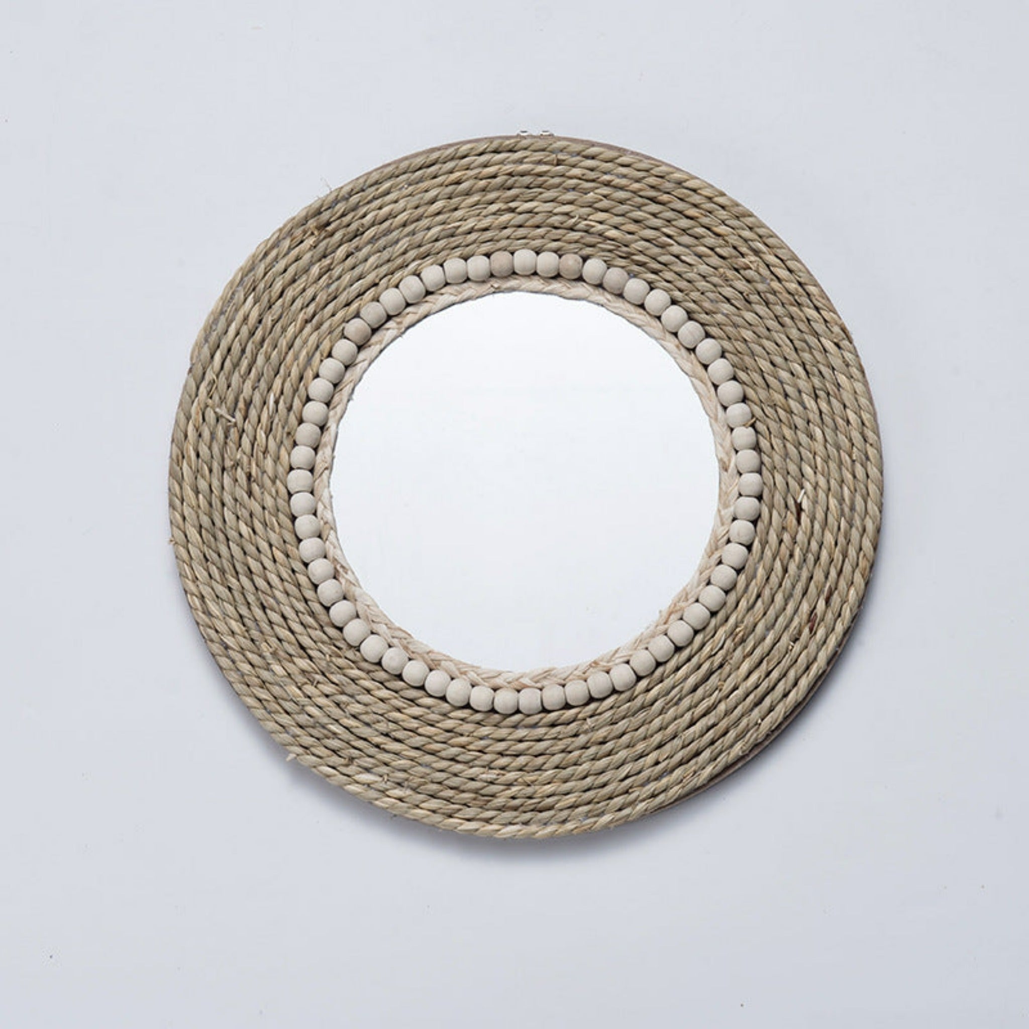 miroir rond corde et perle