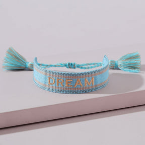 bracelet en tissu a message bleu dream