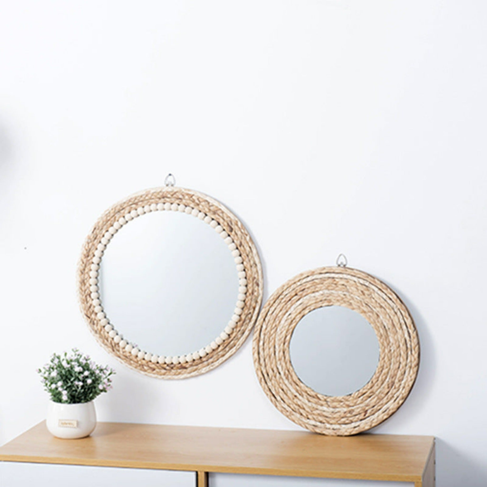 miroir rond en perle
