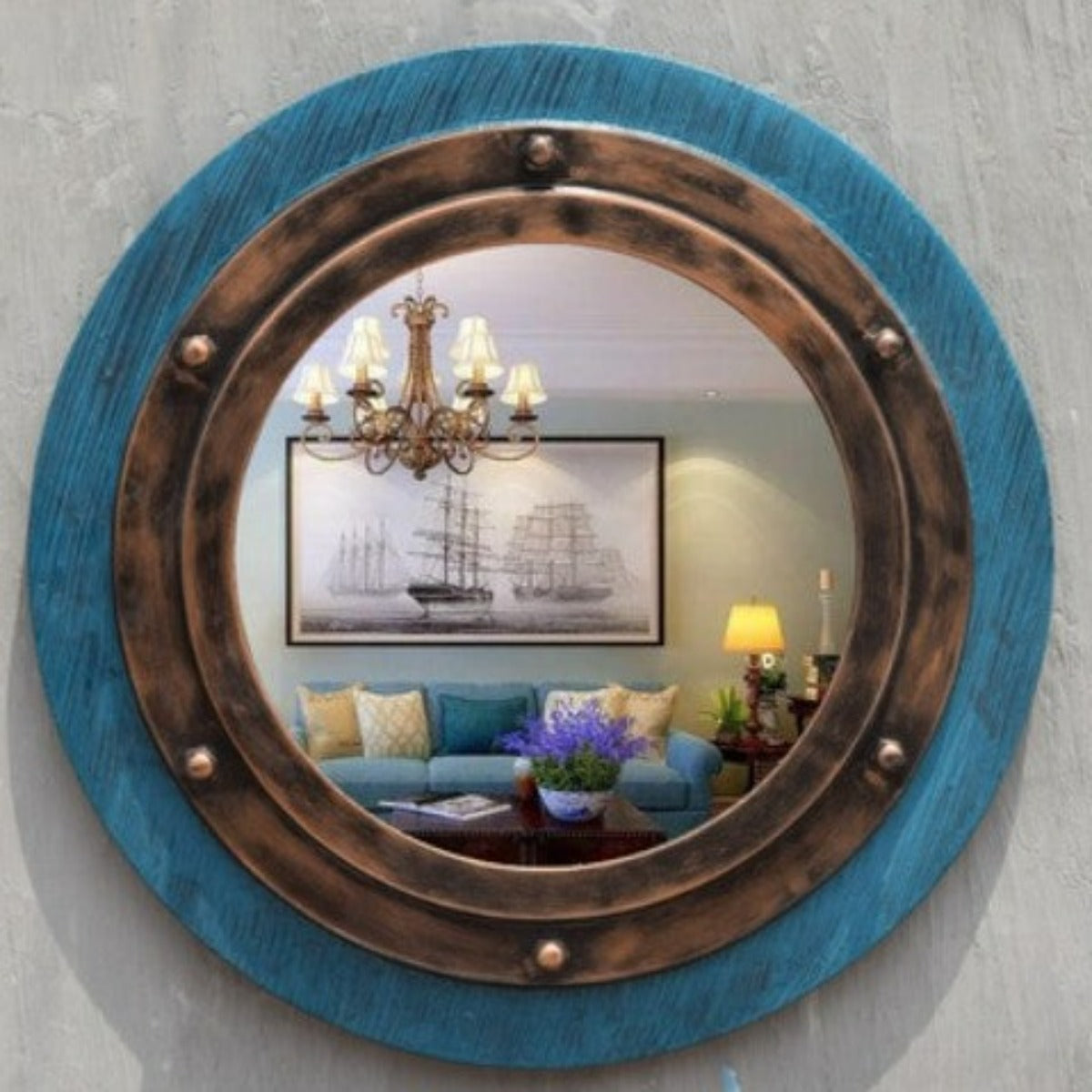 miroir hublot bleu foncé