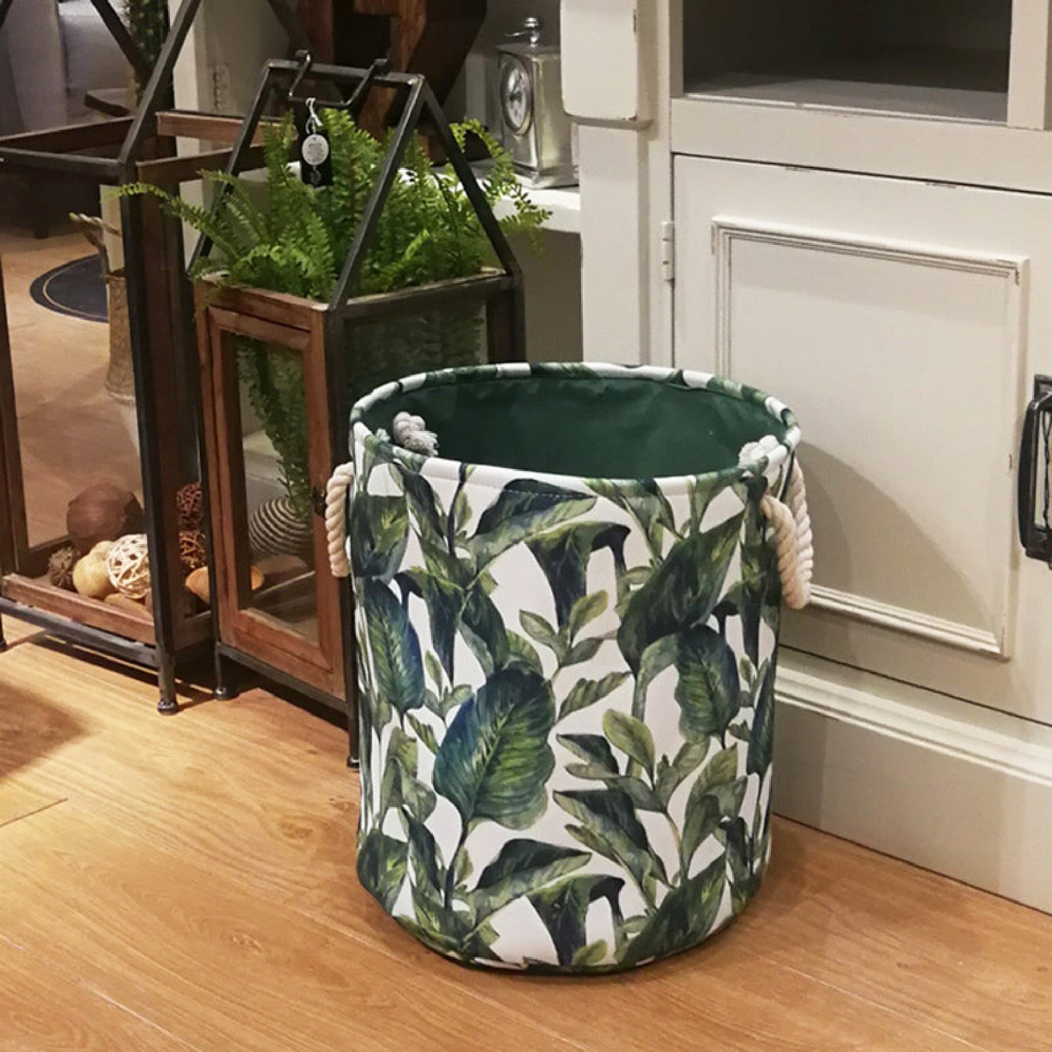 panier à linge vert tropical