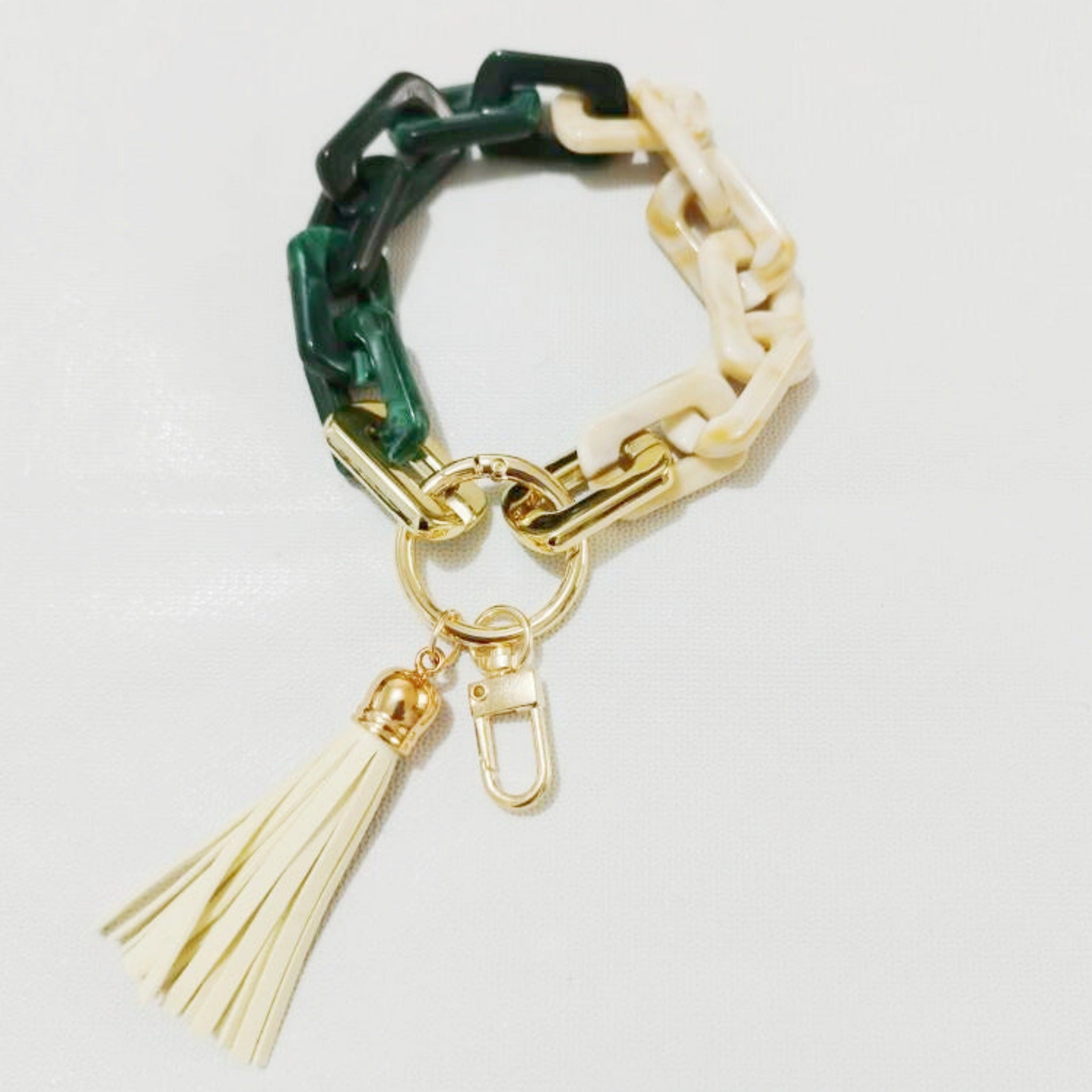 porte clés à maillons vert et crème