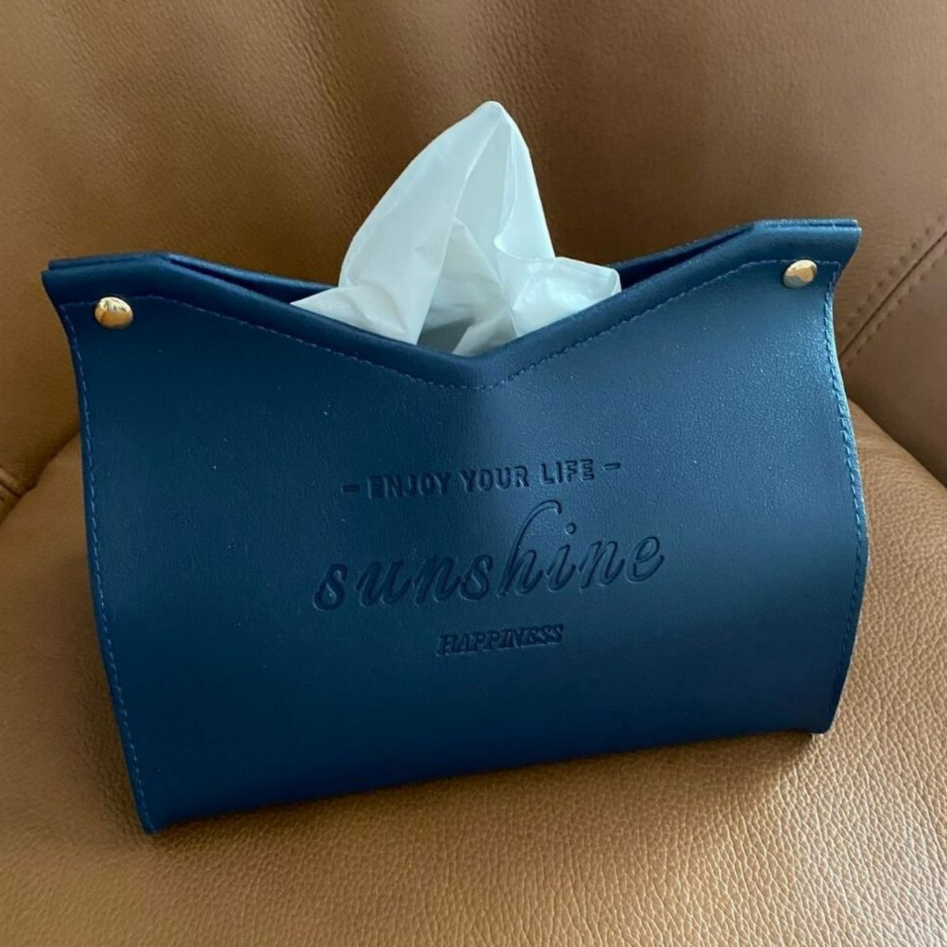 boite a mouchoir simili cuir bleu marine