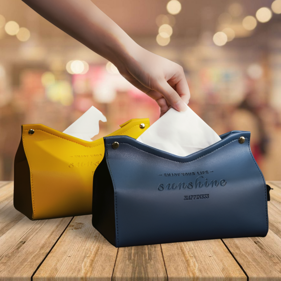 boite à mouchoirs bleu ou jaune