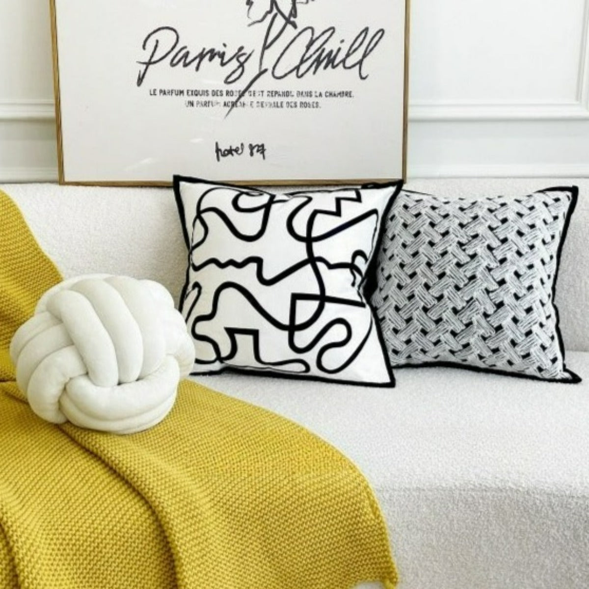 housse de coussin noir et blanc Line