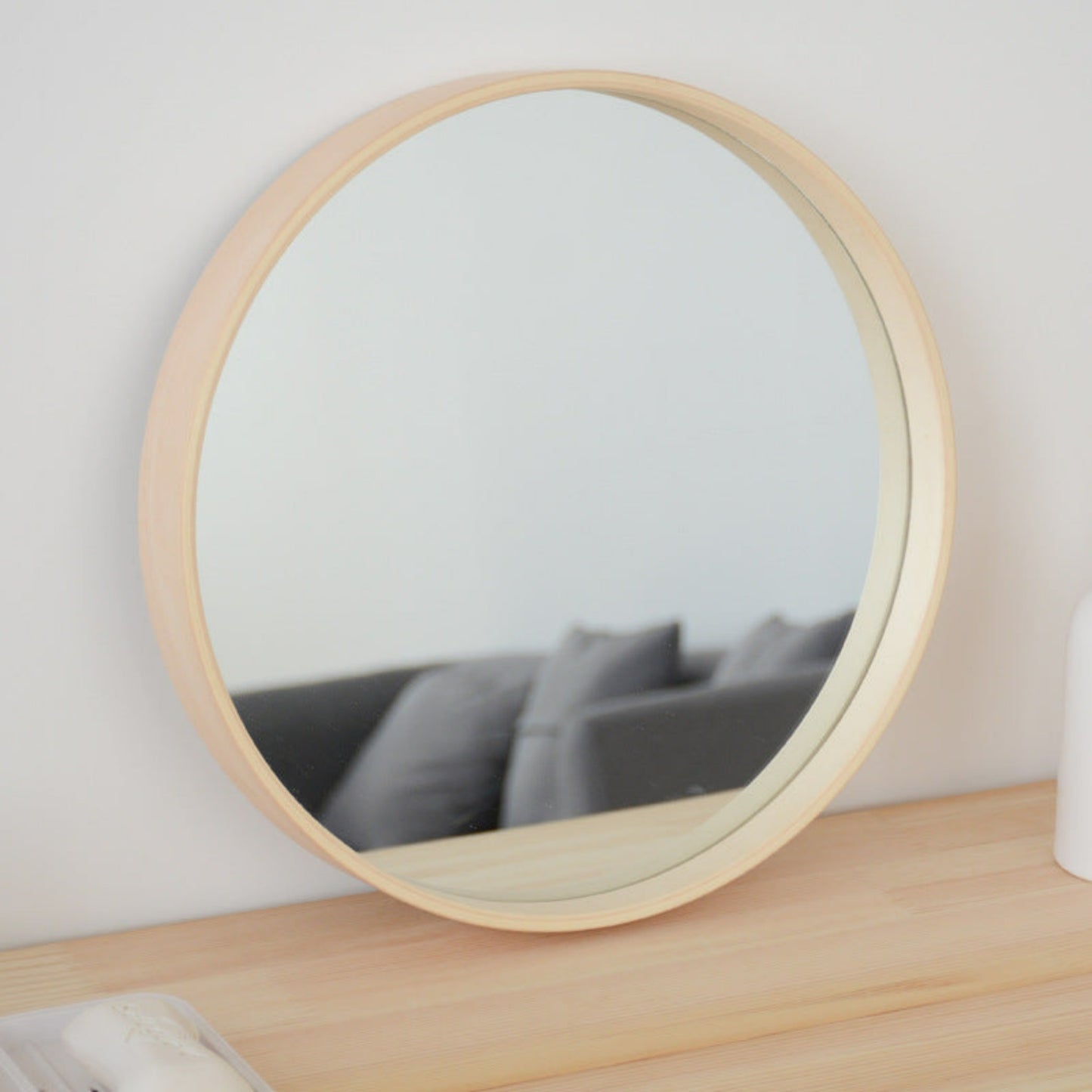 miroir rond contour bois