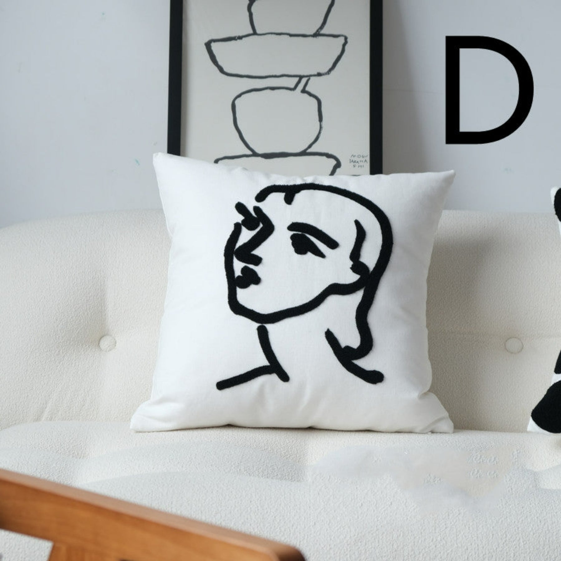 coussin blanc tête line art